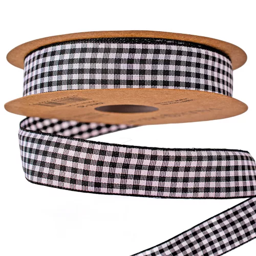Károvaná stuha 20mm x 10m - Biela/Čierna  