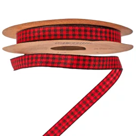 Károvaná stuha 10mm x 10m - Červená/Čierna  