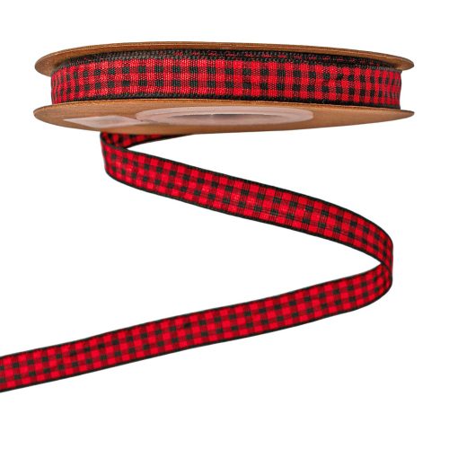 Károvaná stuha 10mm x 10m - Červená/Čierna  