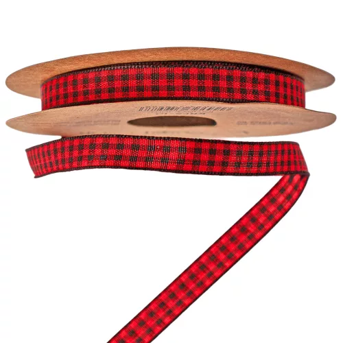 Károvaná stuha 10mm x 10m - Červená/Čierna  