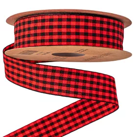 Károvaná stuha 25mm x 10m - Červená/Čierna  