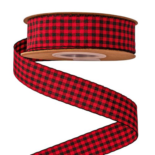Károvaná stuha 25mm x 10m - Červená/Čierna  