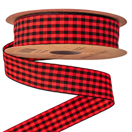 Károvaná stuha 25mm x 10m - Červená/Čierna  