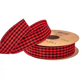 Károvaná stuha 25mm x 10m - Červená/Čierna  