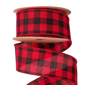   Károvaná stuha s drôtovým lemom 45mm x 10m - Červená/Čierna  