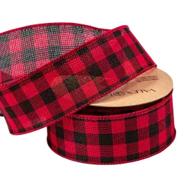   Károvaná stuha s drôtovým lemom 45mm x 10m - Červená/Čierna  