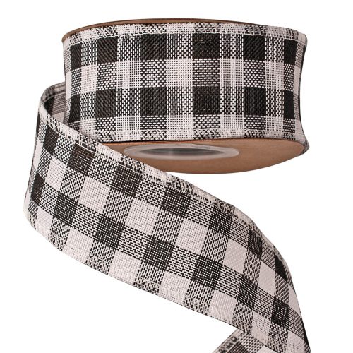 Károvaná stuha s drôtovým lemom 45mm x 10m - Biela/Čierna  