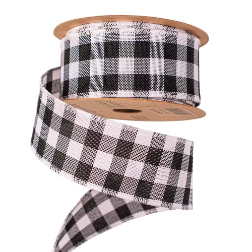 Károvaná stuha s drôtovým lemom 45mm x 10m - Biela/Čierna  