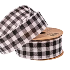   Károvaná stuha s drôtovým lemom 45mm x 10m - Biela/Čierna  