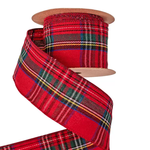 Károvaná vianočná stuha s drôtovým lemom 63mm x 10m  