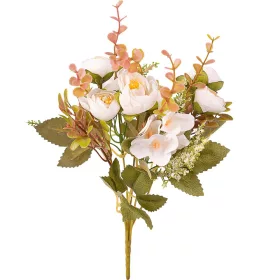   Hodvábna kytica s pivóniami, 5 stoniek, 29cm vysoká - Biela