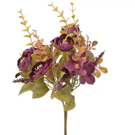   Hodvábna kytica s pivóniami, 5 stoniek, 29cm vysoká - Fialový
