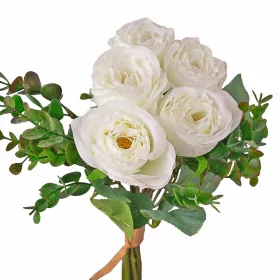 Hodvábna kytica ruží s eukalyptom, 36cm vysoká - Biela