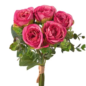   Hodvábna kytica ruží s eukalyptom, 36cm vysoká - Ružová