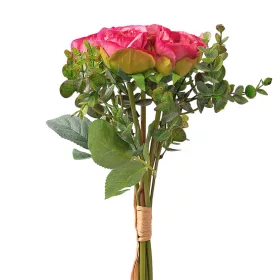   Hodvábna kytica ruží s eukalyptom, 36cm vysoká - Ružová