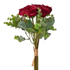   Hodvábna kytica ruží s eukalyptom, 36cm vysoká - Bordová