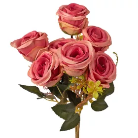 Hodvábna kytica ruží, 7 stoniek, 31cm vysoká - Ružová