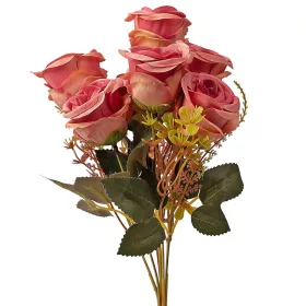 Hodvábna kytica ruží, 7 stoniek, 31cm vysoká - Ružová