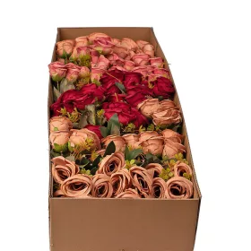   Hodvábna kytica ruží, 7 stoniek, 31cm vysoká - 36-kusový mix