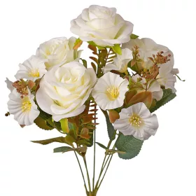 Hodvábna kytica ruží, 7 stoniek, 43cm vysoká - Biela