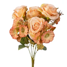   Hodvábna kytica ruží, 7 stoniek, 43cm vysoká - Marhuľová