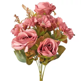 Hodvábna kytica ruží, 7 stoniek, 43cm vysoká - Ružová