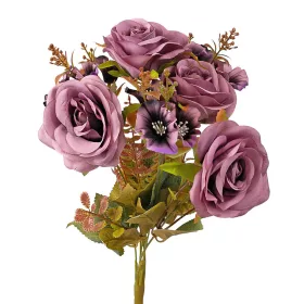 Hodvábna kytica ruží, 7 stoniek, 43cm vysoká - Fialová