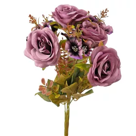 Hodvábna kytica ruží, 7 stoniek, 43cm vysoká - Fialová