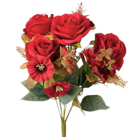 Hodvábna kytica ruží, 7 stoniek, 43cm vysoká - Červená