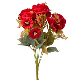 Hodvábna kytica ruží, 7 stoniek, 43cm vysoká - Červená