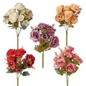   Hodvábna kytica ruží, 7 stoniek, 43cm vysoká - 18-kusový mix