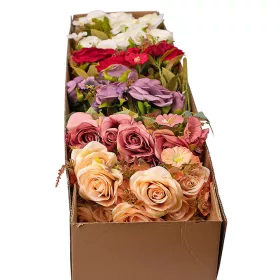   Hodvábna kytica ruží, 7 stoniek, 43cm vysoká - 18-kusový mix