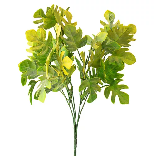 Monstera umelá rastlina, zväzok, 5 stoniek, výška 35cm - Zelená / Žltá