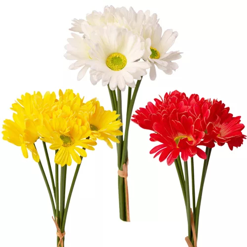 Real touch gerbera zväzok, 6 stoniek, výška 39cm - 40-kusový mix