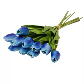   Real Touch tulipánový zväzok, 10 stoniek, výška 33.5cm - Modrá