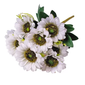   Kytica hodvábnych kvetov Slnečnica, 9 hláv, výška 40cm, priemer hlavy kvetu: 8cm - Biela