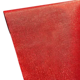   Metalická ľanová dekoratívna látka, stolový behúň, 28cm x 5m - Červená