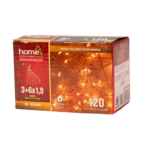 Micro LED zväzok svetelných reťazí, 6x1.9m + 3m, 120 LED, teplá biela, vonkajšie použitie