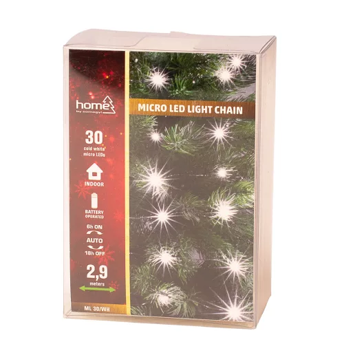 Micro LED svetelná reťaz, 2.9m + 30cm, 30 studenobielych micro LED