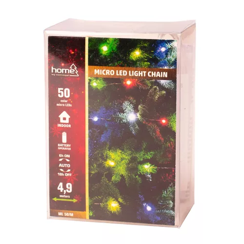 Micro LED svetelná reťaz, 4.9m + 30cm, 50 viacfarebných micro LED