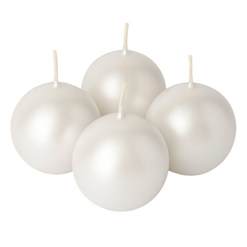 Adventná súprava guľatých sviečok 8 cm – Metalická perleťová biela