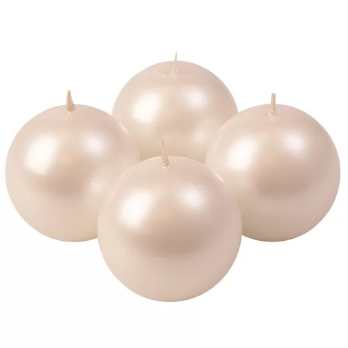 Adventná sada guľatých sviečok, 8cm - Metalická perleťová biela