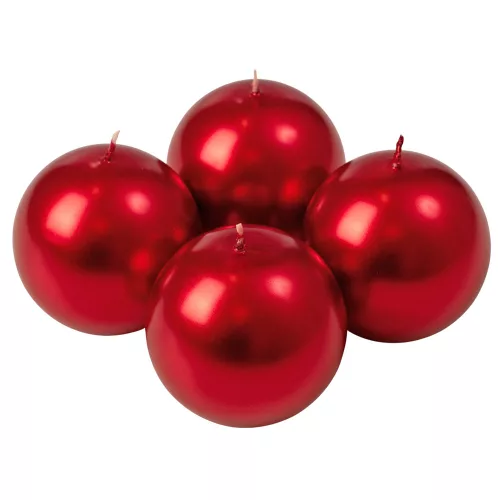 Adventná sada guľatých sviečok, 8cm - Metalická červená
