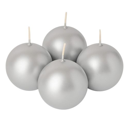 Adventná súprava guľatých sviečok 8 cm – Metalická strieborná