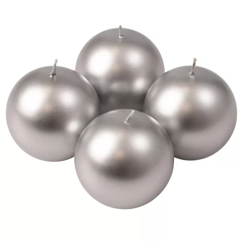 Adventná sada guľatých sviečok, 8cm - Metalická strieborná