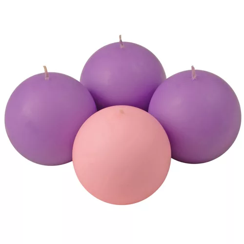 Adventná sada guľatých sviečok, 8cm - Matná 3 fialové, 1 ružová