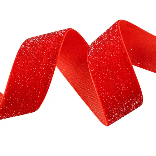 Trblietavá zamatová stuha 25mm x 10m - Červená  