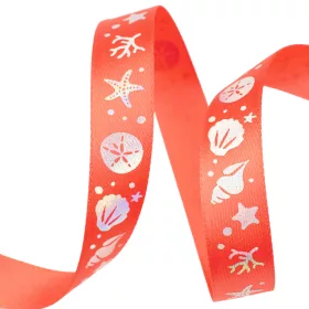   Saténová stuha s mušľovým motívom 16mm x 6.4m - Korálová