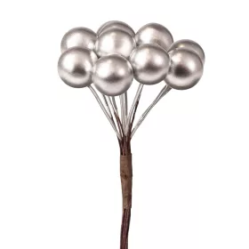   Bobuľový dekoračný pick, 12 stoniek, 10cm vysoký - Strieborný