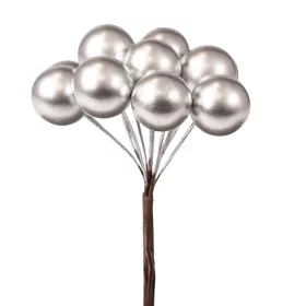   Bobuľový dekoračný pick ⌀ 1.9 cm, 12 stoniek, 11cm vysoký - Strieborný